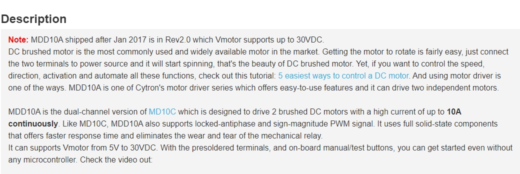 MDD10A 10Amp 5V-30V DC Motor D - Motor Driver Module avis et prix
